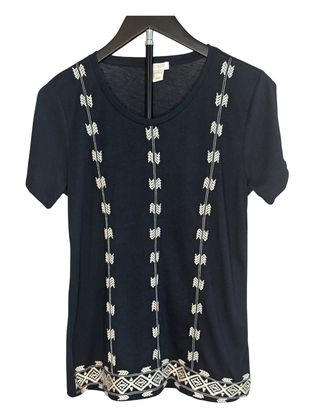 J. Crew Geometric Embroidered Collector T-Shirt in dark navy.
